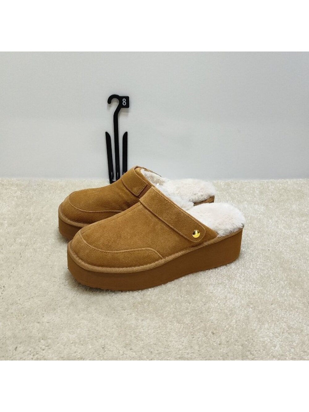 Joyspun Convert Clog Womens 8 Suede Platform Slippers Faux Fur Slides Mules NWT